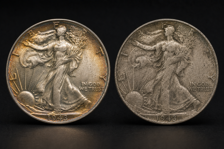 Two certified coins with the same grade showing noticeably different overall appearance