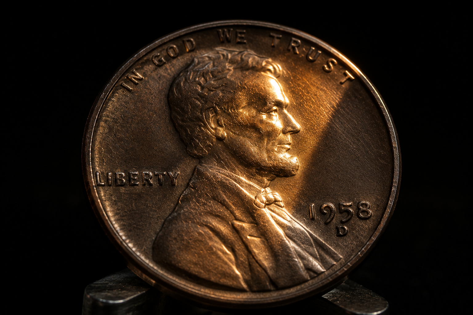 Lincoln cent under professional lighting during the first stage of expert coin evaluation