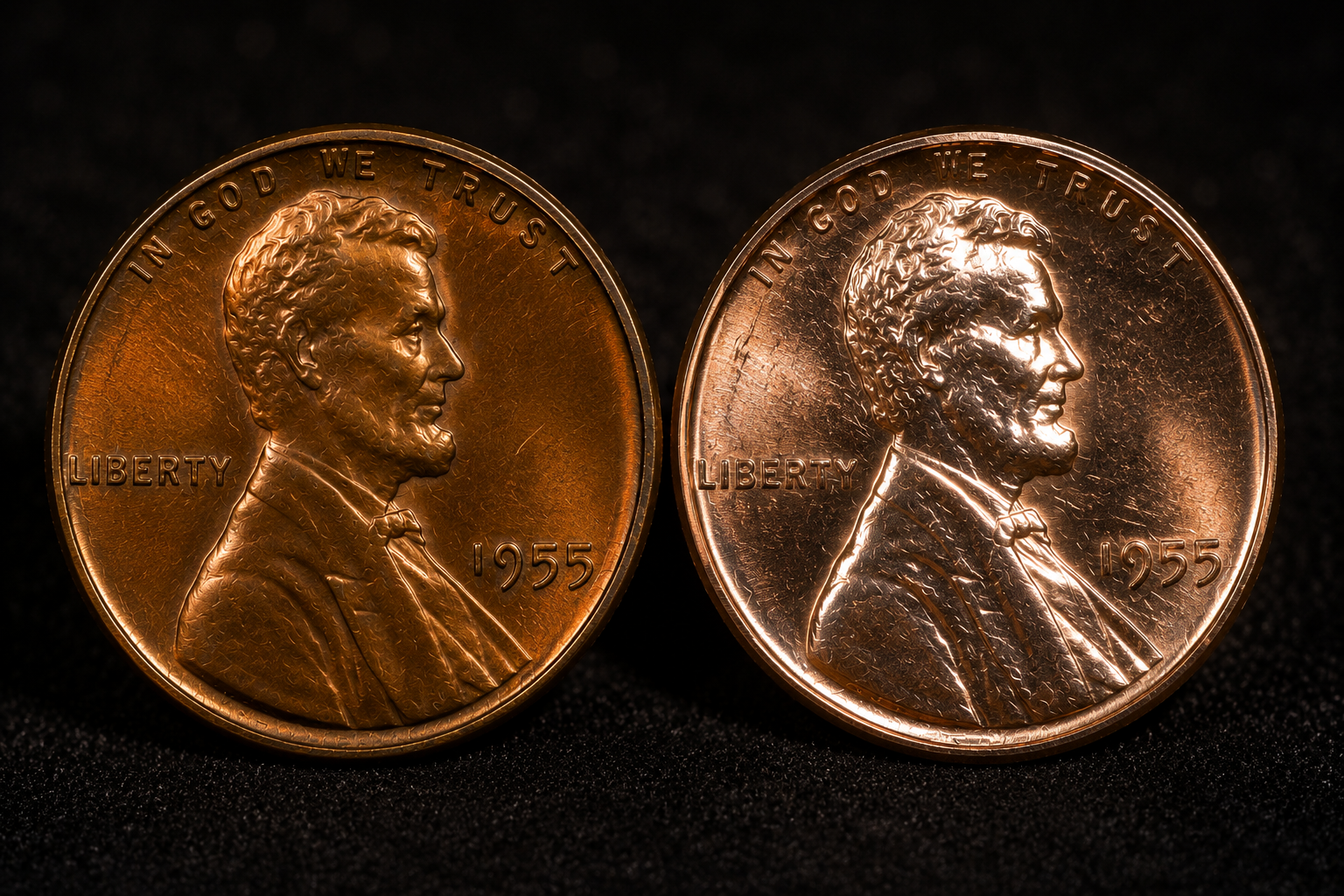 Original luster compared with artificial shine on Lincoln cents