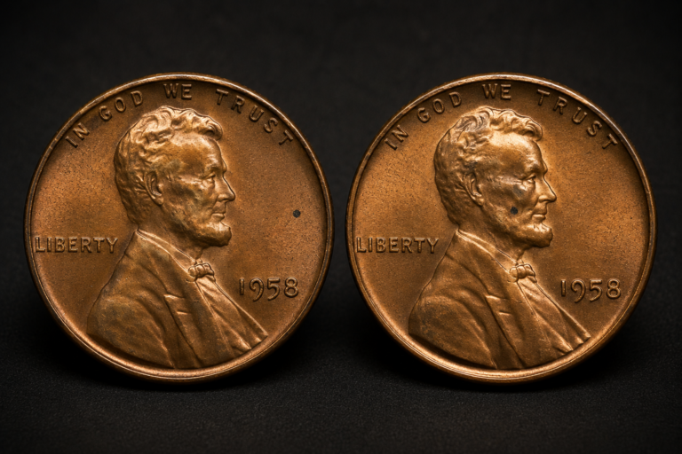 Lincoln cents showing how the location of a small contact mark affects coin evaluation