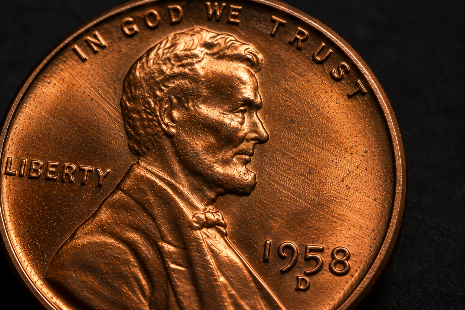 Lincoln Wheat cent open field revealing fine hairlines and contact marks under directional light