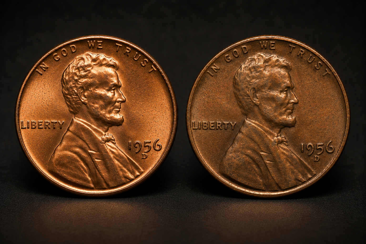 Two similar Lincoln Wheat cents showing differences in luster, strike, marks, and overall eye appeal