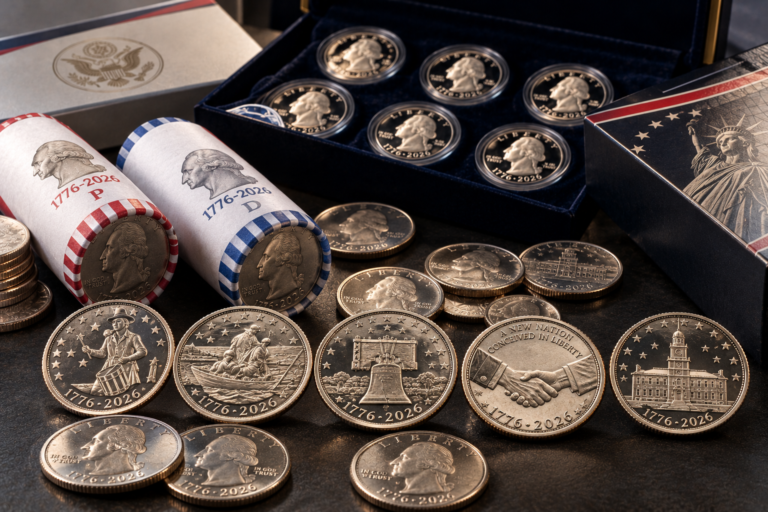 2026 U.S. Mint Semiquincentennial quarters and collector coin rolls illustrating the difference between product availability and coin rarity