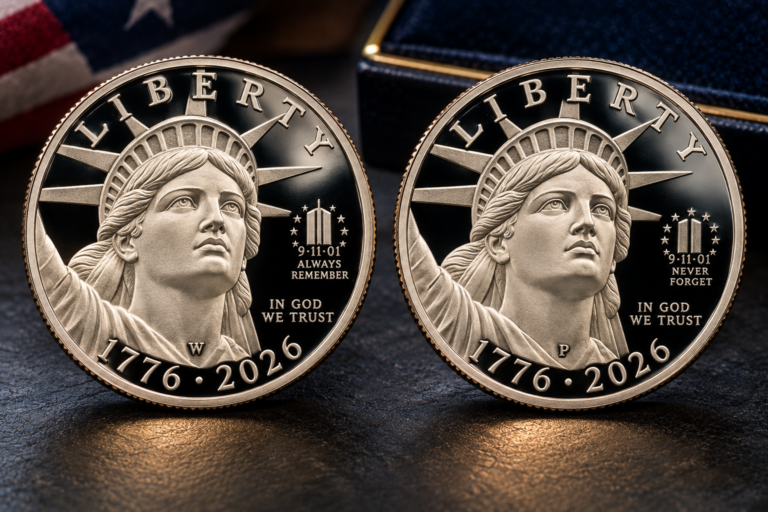2026-W ALWAYS REMEMBER and 2026-P NEVER FORGET Enduring Liberty half dollars compared side by side